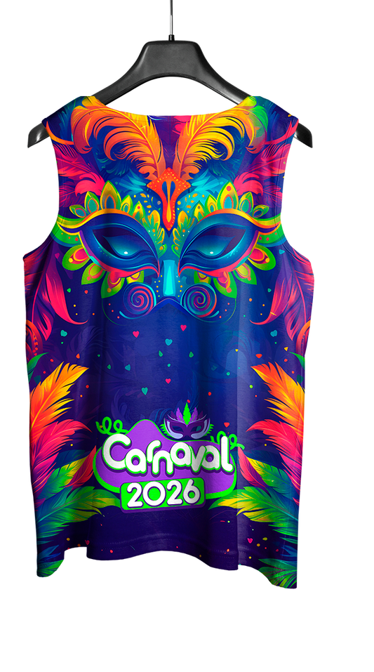 Mockup costas do abada Carnaval 2026 Máscara com design vetorizado profissional.