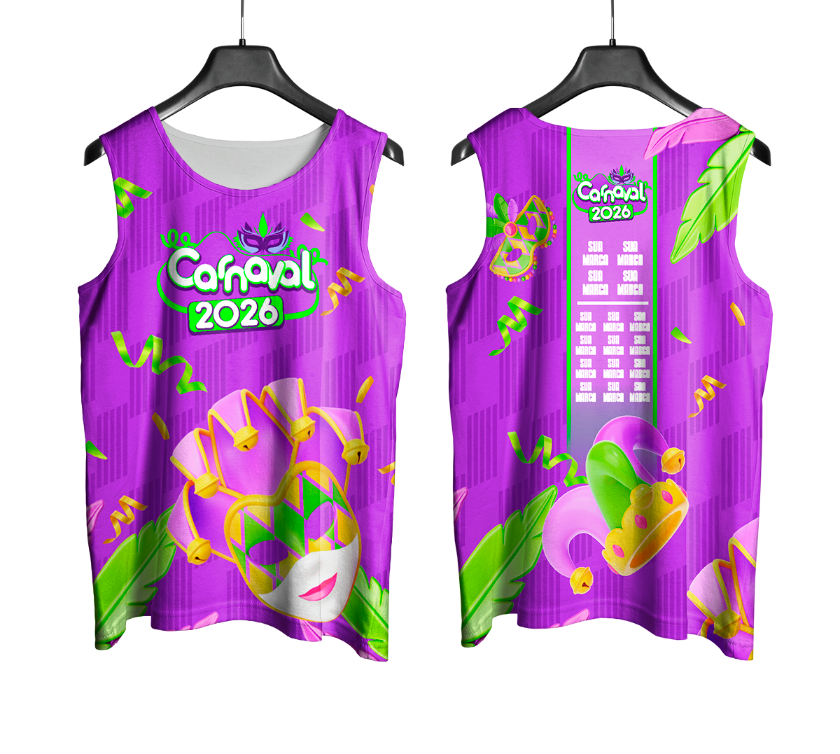 Arte Vetor Abadá Carnaval 2026 Estampa de Coroa - Mockup Frente e Costas com Fundo Transparente