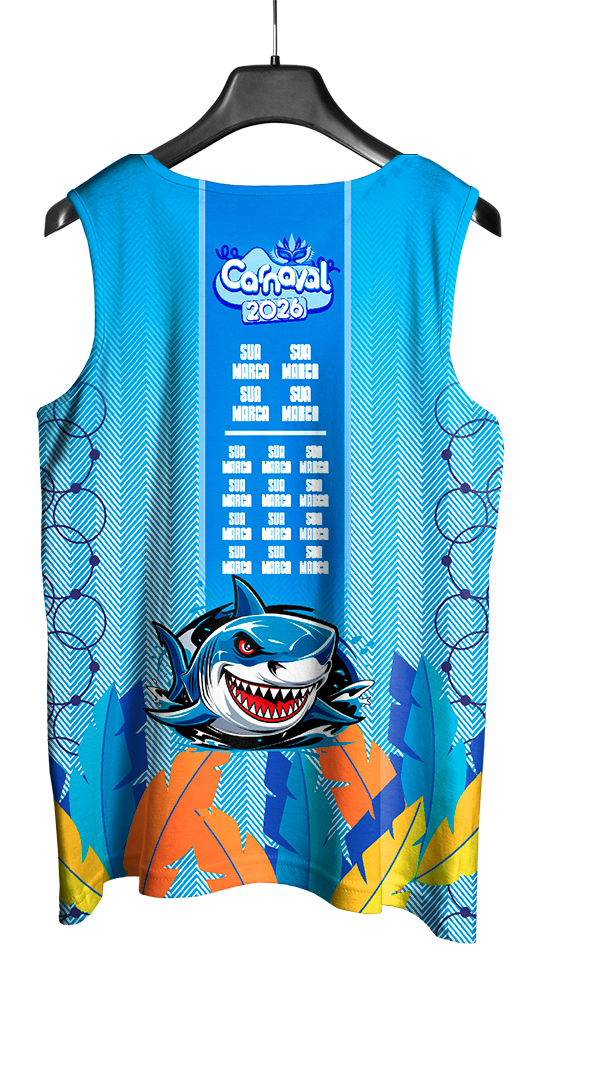 Arte Vetor Abadá Carnaval 2026 Estampa de Tubarão - Mockup Costas