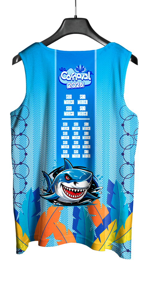 Arte Vetor Abadá Carnaval 2026 Estampa de Tubarão - Mockup Costas