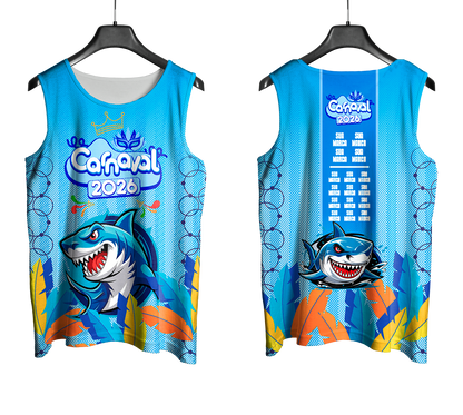 Arte Vetor Abadá Carnaval 2026 Estampa de Tubarão - Mockup Frente e Costas com Fundo Transparente
