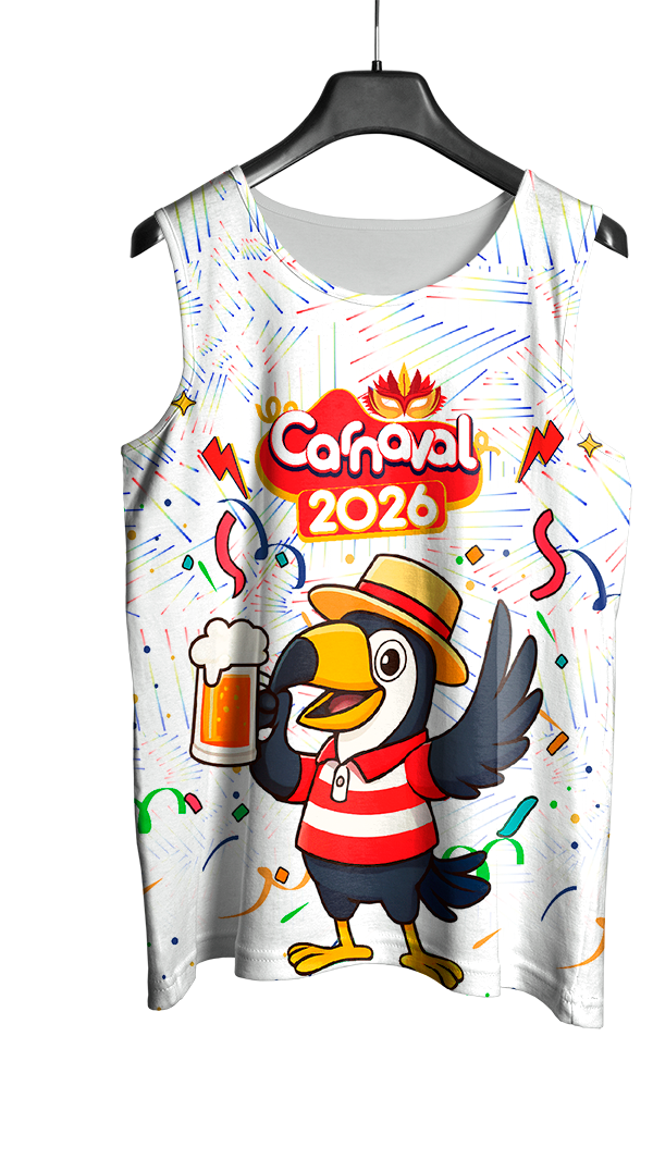 Arte Vetor Abadá Carnaval 2026 Estampa de Tucano - Mockup Frente
