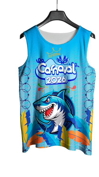Arte Vetor Abadá Carnaval 2026 Estampa de Tubarão - Mockup Frente

