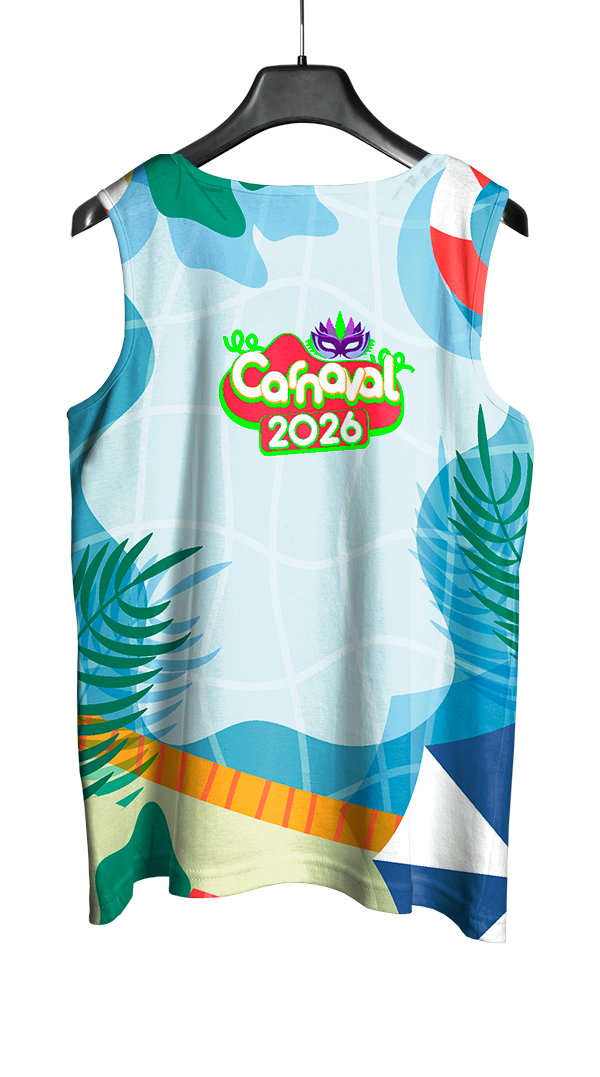 Arte Vetor Abadá Carnaval 2026 Textura de Água e Folhas - Mockup Costas