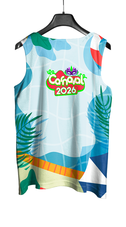 Arte Vetor Abadá Carnaval 2026 Textura de Água e Folhas - Mockup Costas