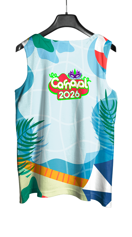Arte Vetor Abadá Carnaval 2026 Textura de Água e Folhas - Mockup Costas