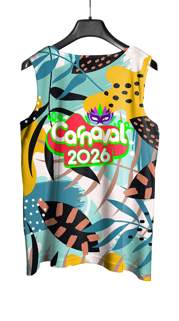 Arte Vetor Abadá Carnaval 2026 Branco e Flores Coloridas - Mockup COstas