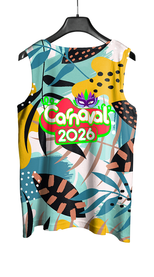 Arte Vetor Abadá Carnaval 2026 Branco e Flores Coloridas - Mockup COstas