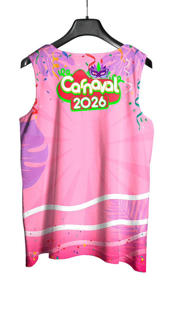 Arte Vetor Abadá Carnaval 2026 Rosa Vibrante - Mockup Costas