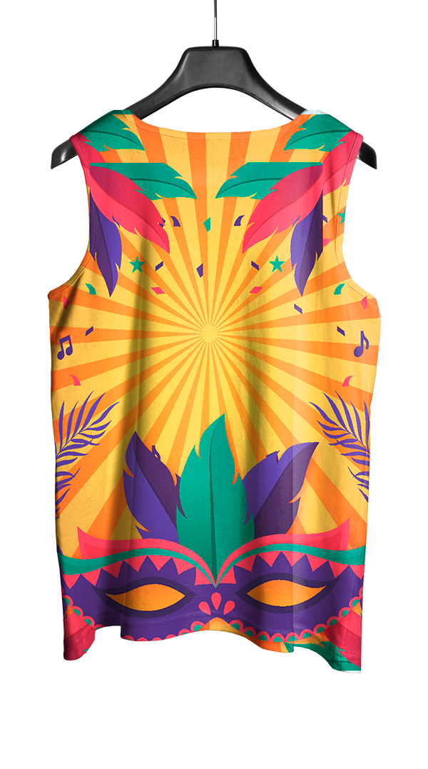 Arte Vetor Abadá Carnaval 2026 Máscaras em Fundo Amarelo - Mockup Costas