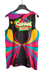 Arte Vetor Abadá Carnaval 2026 Fundo Preto com Detalhes Coloridos - Mockup Costas