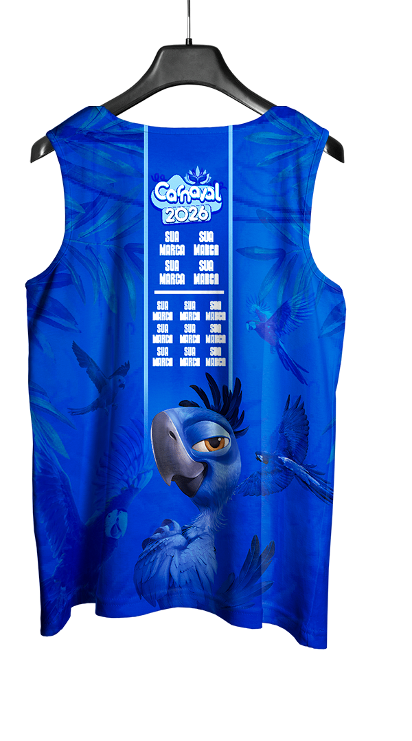 Arte Vetor Abadá Carnaval 2026 Arara Azul Filme Blue - Mockup Costas