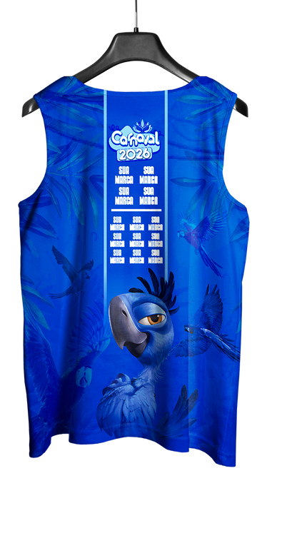 Arte Vetor Abadá Carnaval 2026 Arara Azul Filme Blue - Mockup Costas