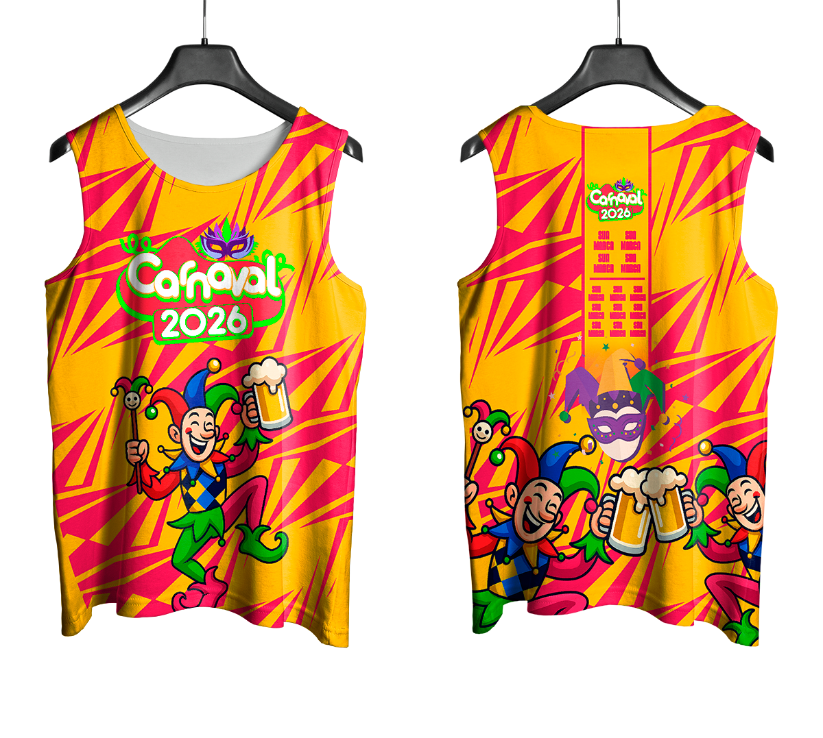 Arte Vetor Abadá Carnaval 2026 Tema Bobo Da Corte - Mockup Frente e Costas com Fundo Transparente