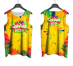 Arte Vetor Abadá Carnaval 2026 Amarelo e Folhas Coloridas - Mockup Frente e Costas com Fundo Transparente