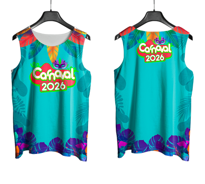 Arte Vetor Abadá Carnaval 2026 Verde Água - Mockup Frente e Costas com Fundo Transparente