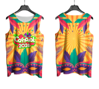 Arte Vetor Abadá Carnaval 2026 Máscaras em Fundo Amarelo - Mockup Frente e Costas com Fundo Transparente