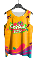 Arte Vetor Abadá Carnaval 2026 Fundo Amarelo com Detalhes Coloridos - Mockup Frente
