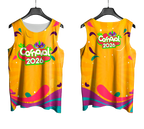 Arte Vetor Abadá Carnaval 2026 Fundo Amarelo com Detalhes Coloridos - Mockup Frente e Costas com Fundo Transparente