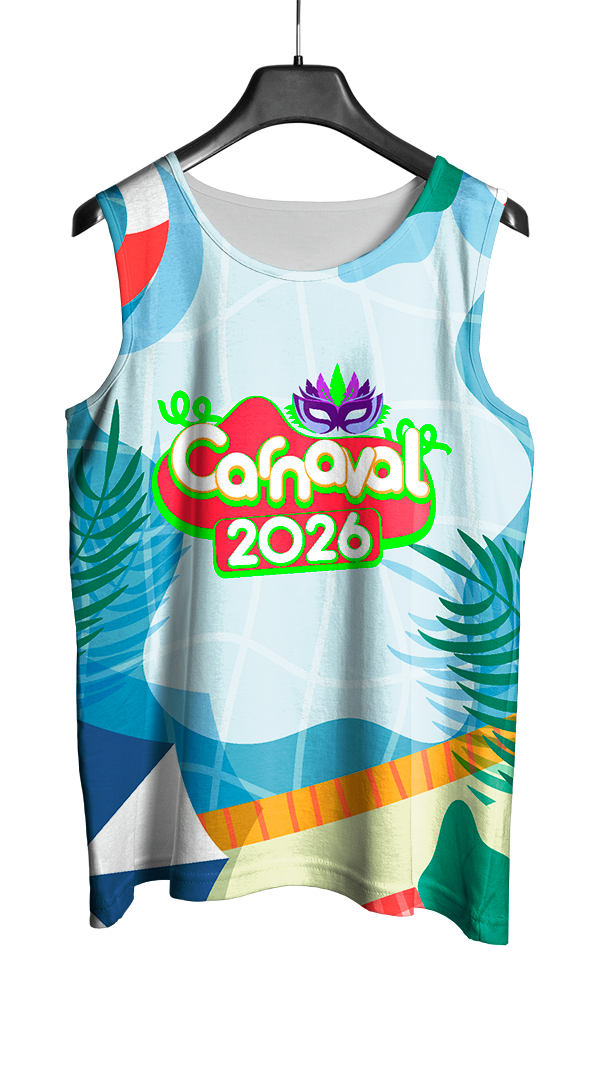 Arte Vetor Abadá Carnaval 2026 Textura de Água e Folhas - Mockup Frente
