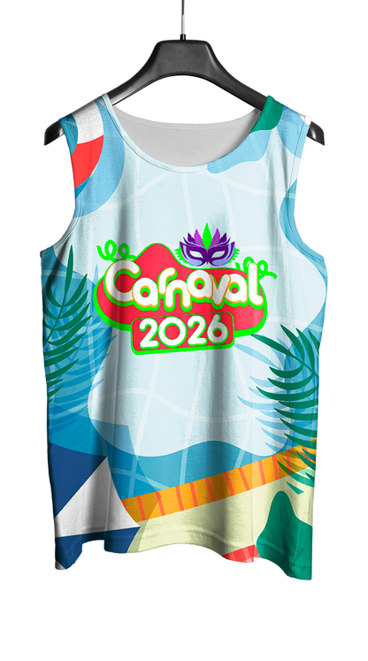 Arte Vetor Abadá Carnaval 2026 Textura de Água e Folhas - Mockup Frente
