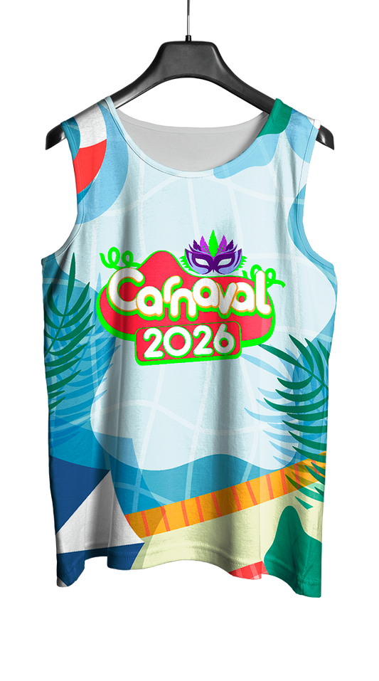 Arte Vetor Abadá Carnaval 2026 Textura de Água e Folhas - Mockup Frente
