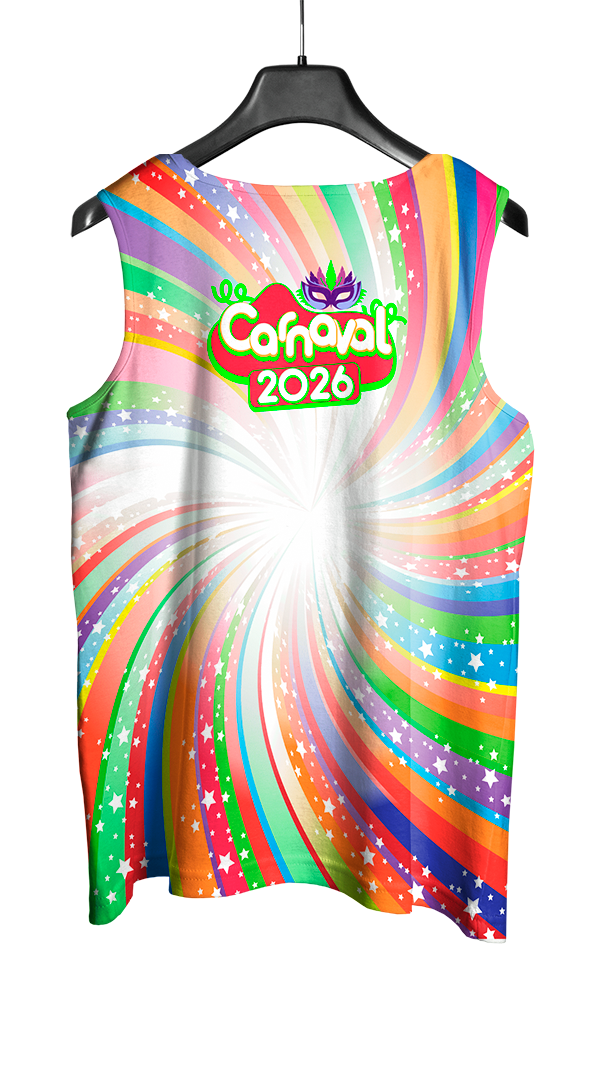 Arte Vetor Abadá Carnaval 2026 Redemoinho Cores Arco-Íris - Mockup Costas