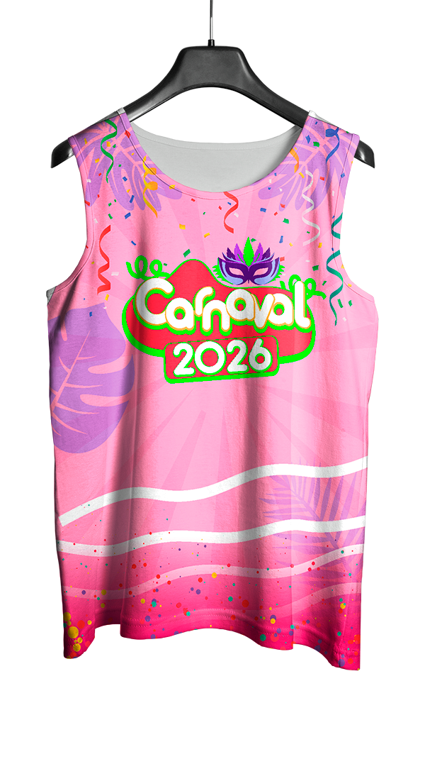 Arte Vetor Abadá Carnaval 2026 Rosa Vibrante - Mockup Frente