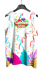 Arte Vetor Abadá Carnaval 2026 Branco e Fitas Coloridas - Mockup Costas