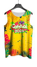 Arte Vetor Abadá Carnaval 2026 Amarelo e Folhas Coloridas - Mockup Frente
