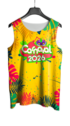 Arte Vetor Abadá Carnaval 2026 Amarelo e Folhas Coloridas - Mockup Frente