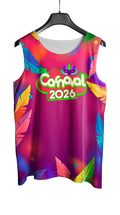 Arte Vetor Abadá Carnaval 2026 Roxo com Estampa Colorida - Mockup Frente