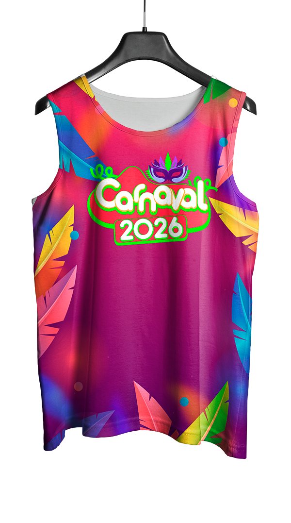 Arte Vetor Abadá Carnaval 2026 Roxo com Estampa Colorida - Mockup Frente