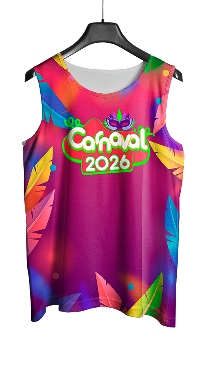 Arte Vetor Abadá Carnaval 2026 Roxo com Estampa Colorida - Mockup Frente