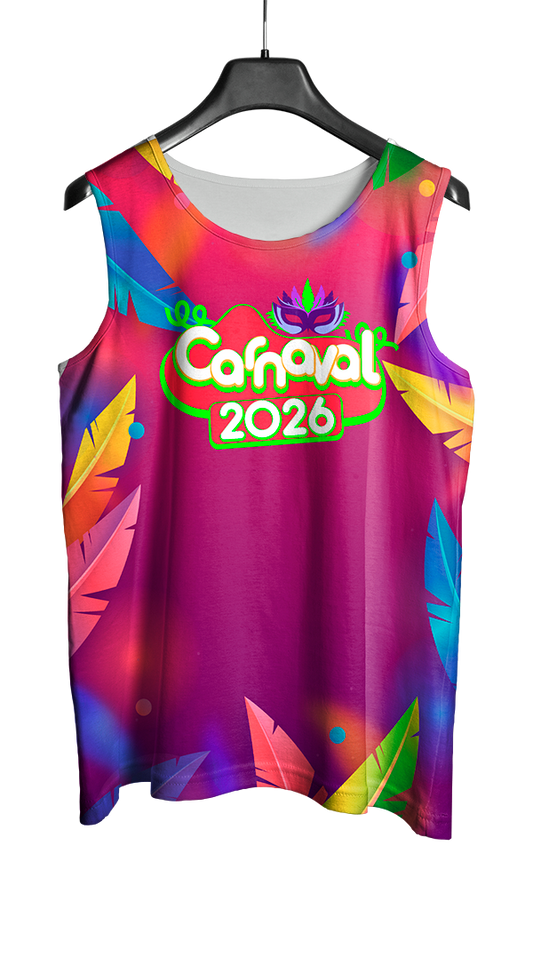 Arte Vetor Abadá Carnaval 2026 Roxo com Estampa Colorida - Mockup Frente