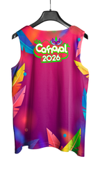Arte Vetor Abadá Carnaval 2026 Roxo com Estampa Colorida - Mockup Costas