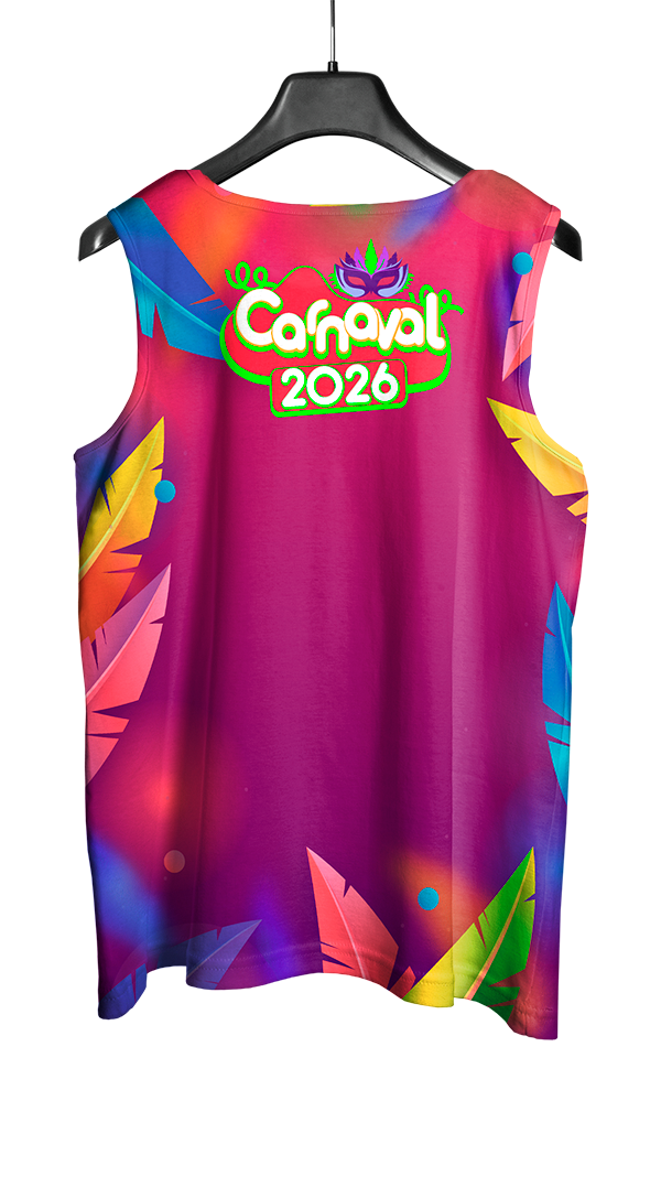 Arte Vetor Abadá Carnaval 2026 Roxo com Estampa Colorida - Mockup Costas