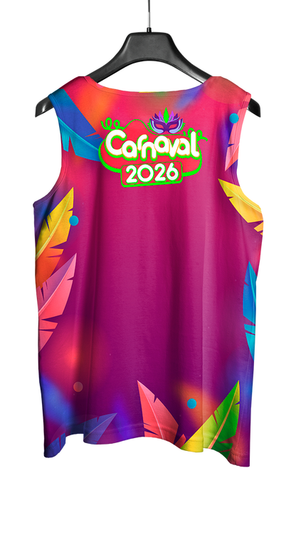 Arte Vetor Abadá Carnaval 2026 Roxo com Estampa Colorida - Mockup Costas