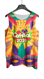 Arte Vetor Abadá Carnaval 2026 Máscaras em Fundo Amarelo - Mockup Frente
