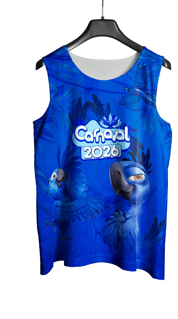 Arte Vetor Abadá Carnaval 2026 Arara Azul Filme Blue - Mockup Frente
