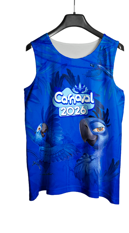 Arte Vetor Abadá Carnaval 2026 Arara Azul Filme Blue - Mockup Frente
