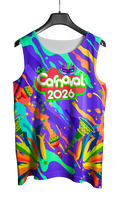 Arte Vetor Abadá Carnaval 2026 Explosão de Cores e Chocalho - Mockup Frente