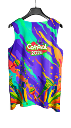Arte Vetor Abadá Carnaval 2026 Explosão de Cores e Chocalho - Mockup Frente