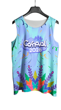 Arte Vetor Abadá Carnaval 2026 Azul Claro e Folhas Coloridas - Mockup Frente
