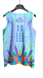 Arte Vetor Abadá Carnaval 2026 Azul Claro e Folhas Coloridas - Mockup Costas