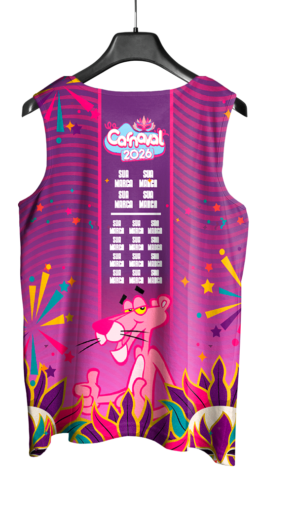 Arte Vetor Abadá Carnaval 2026 Tema Pantera Cor de Rosa - Mockup Costas
