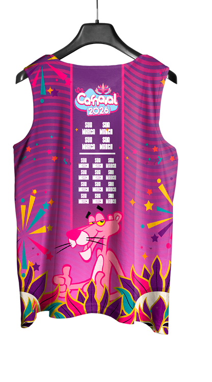 Arte Vetor Abadá Carnaval 2026 Tema Pantera Cor de Rosa - Mockup Costas
