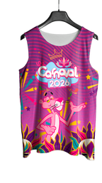 Arte Vetor Abadá Carnaval 2026 Tema Pantera Cor de Rosa - Mockup Frente
