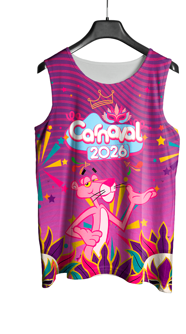 Arte Vetor Abadá Carnaval 2026 Tema Pantera Cor de Rosa - Mockup Frente
