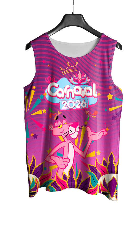 Arte Vetor Abadá Carnaval 2026 Tema Pantera Cor de Rosa - Mockup Frente
